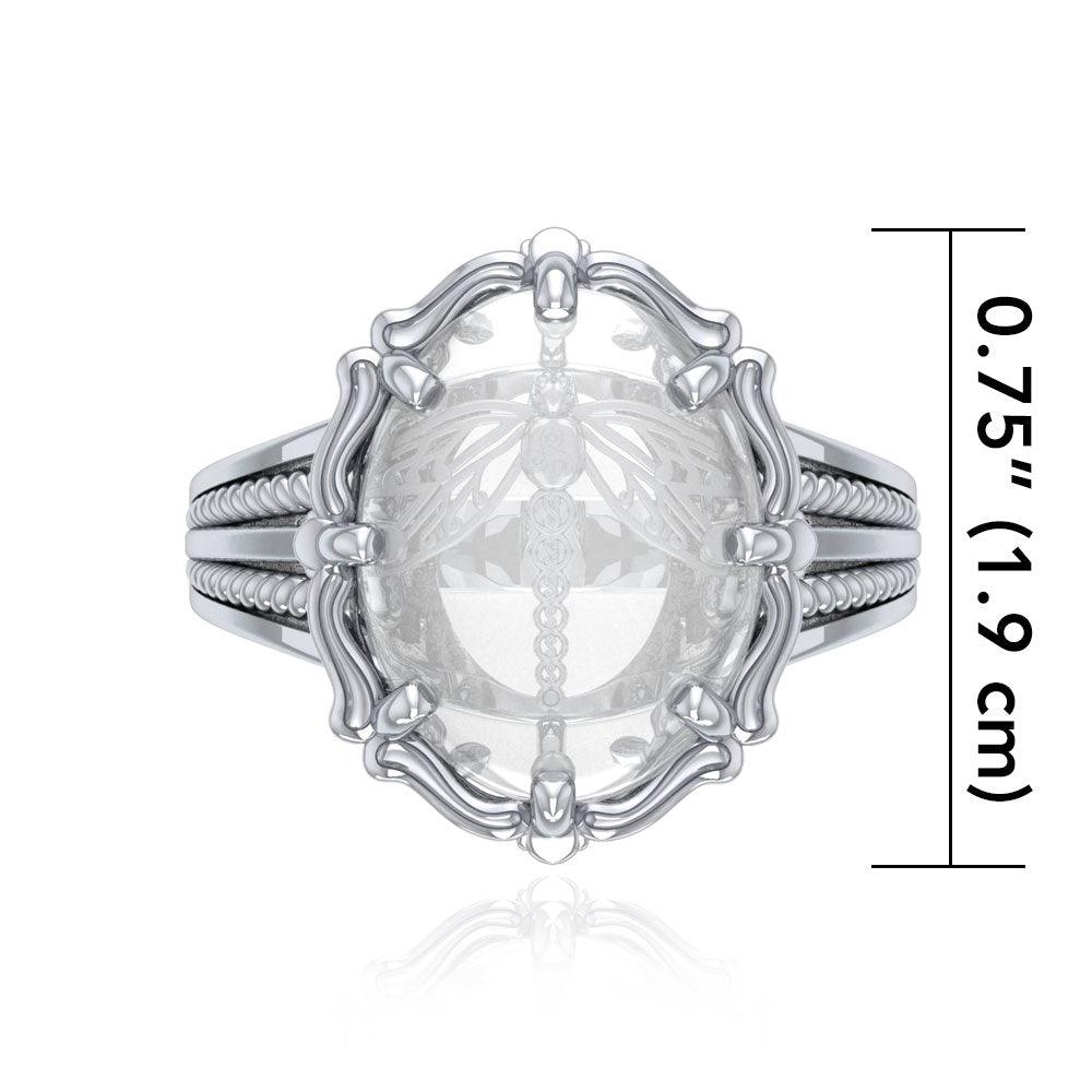 Dragonfly Sterling Silver Ring with Genuine White Quartz TRI1731