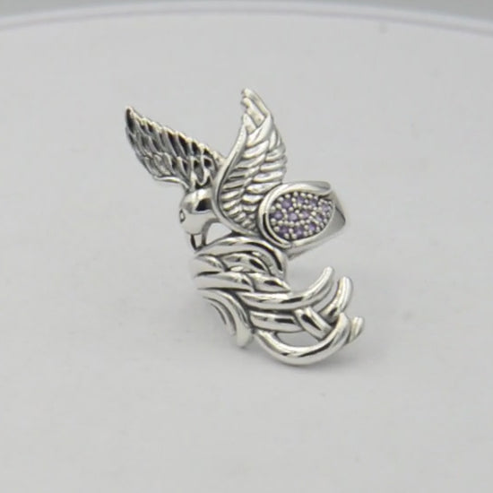Alighting Breakthrough of the Mythical Phoenix Sterling Silver Ring With Gemstone Accents TRI1740