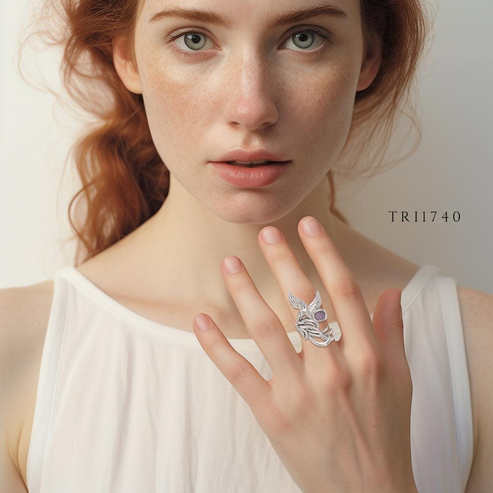 Alighting Breakthrough of the Mythical Phoenix Sterling Silver Ring With Gemstone Accents TRI1740