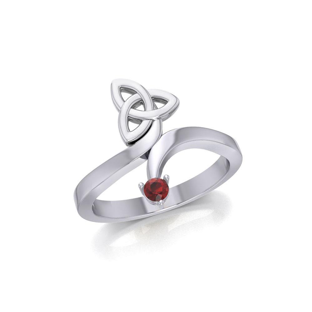 Celtic Trinity Knot with Round Gem Silver Ring TRI1788