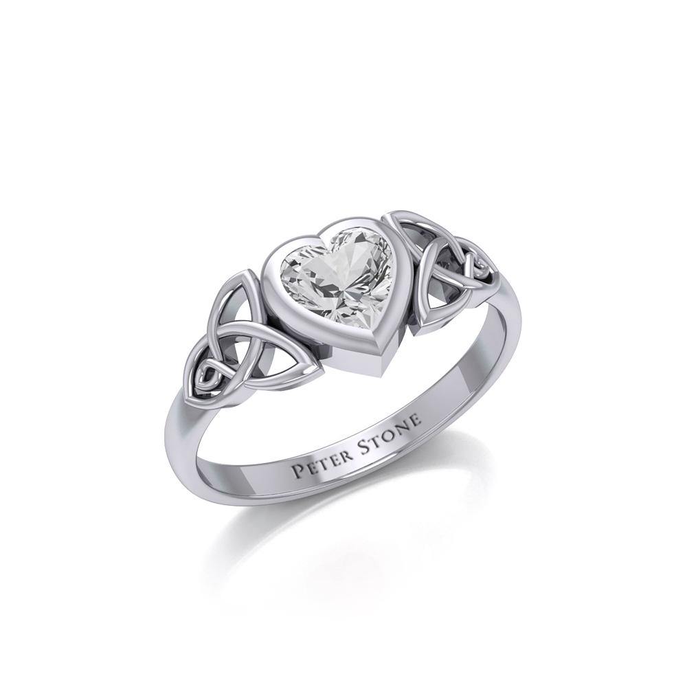 Celtic Trinity Knot Sterling Silver with Heart Gemstone Ring TRI1837
