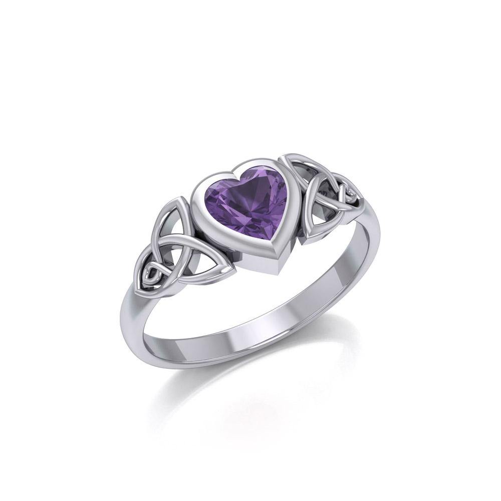 Celtic Trinity Knot Sterling Silver with Heart Gemstone Ring TRI1837