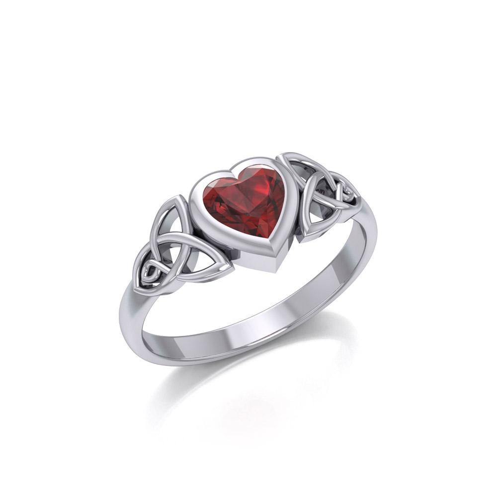 Celtic Trinity Knot Sterling Silver with Heart Gemstone Ring TRI1837