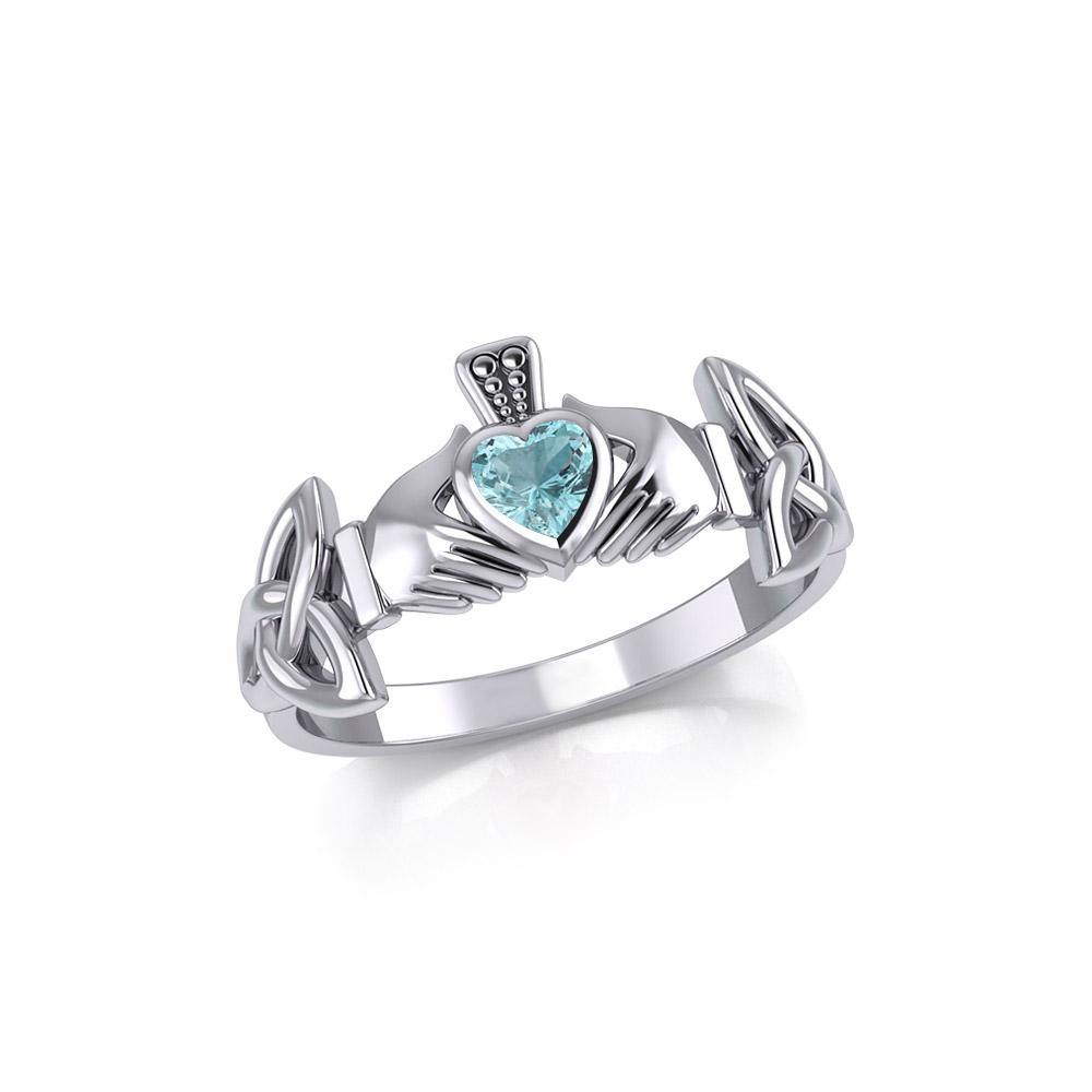 Irish Claddagh with Celtic Hand Silver Ring with Gemstone TRI1902