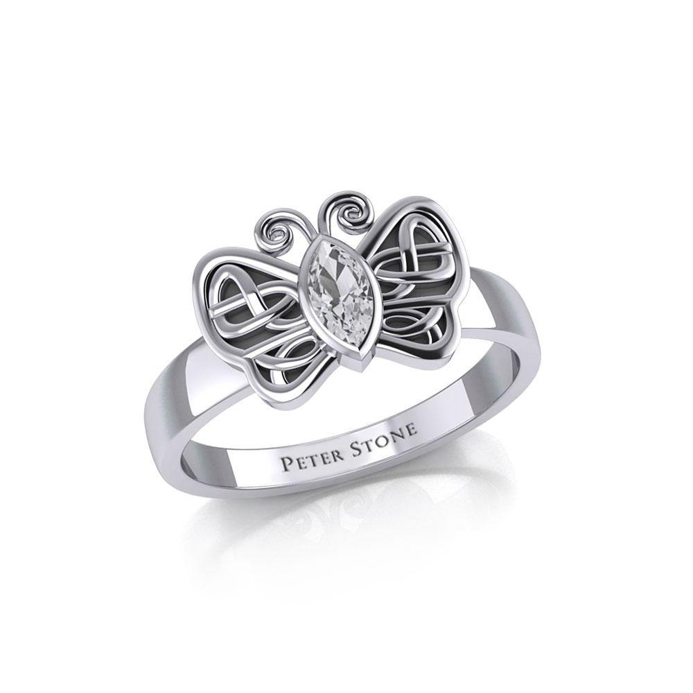 Celtic Butterfly Sterling Silver Ring with Marquise Gemstone TRI1907