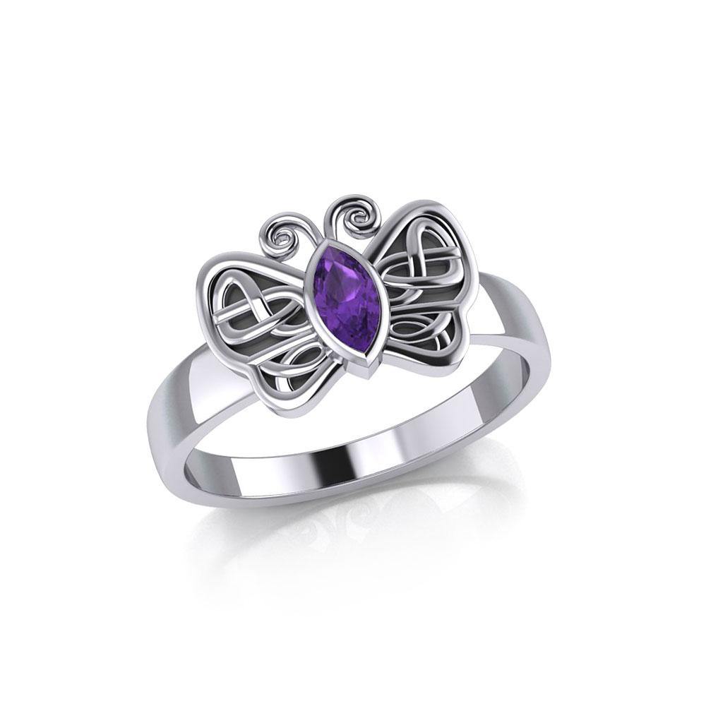 Celtic Butterfly Sterling Silver Ring with Marquise Gemstone TRI1907