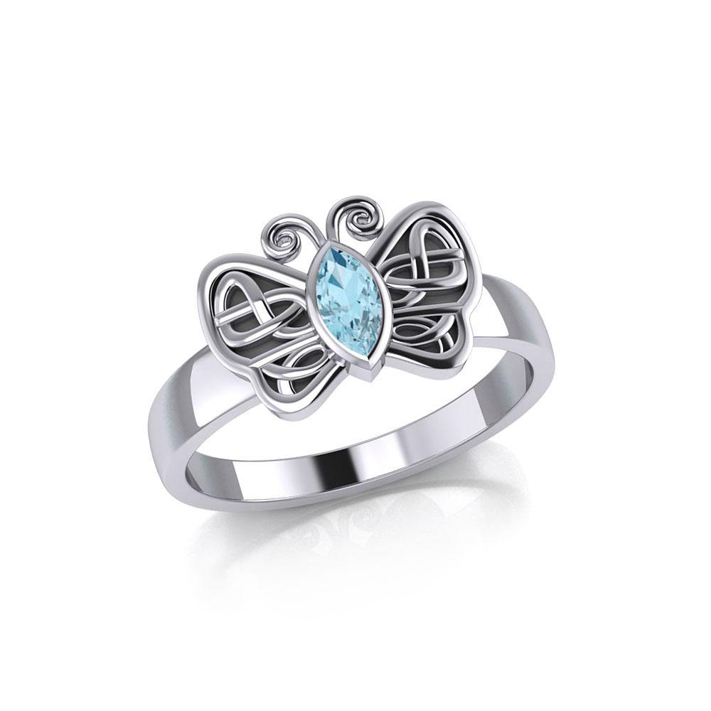 Celtic Butterfly Sterling Silver Ring with Marquise Gemstone TRI1907