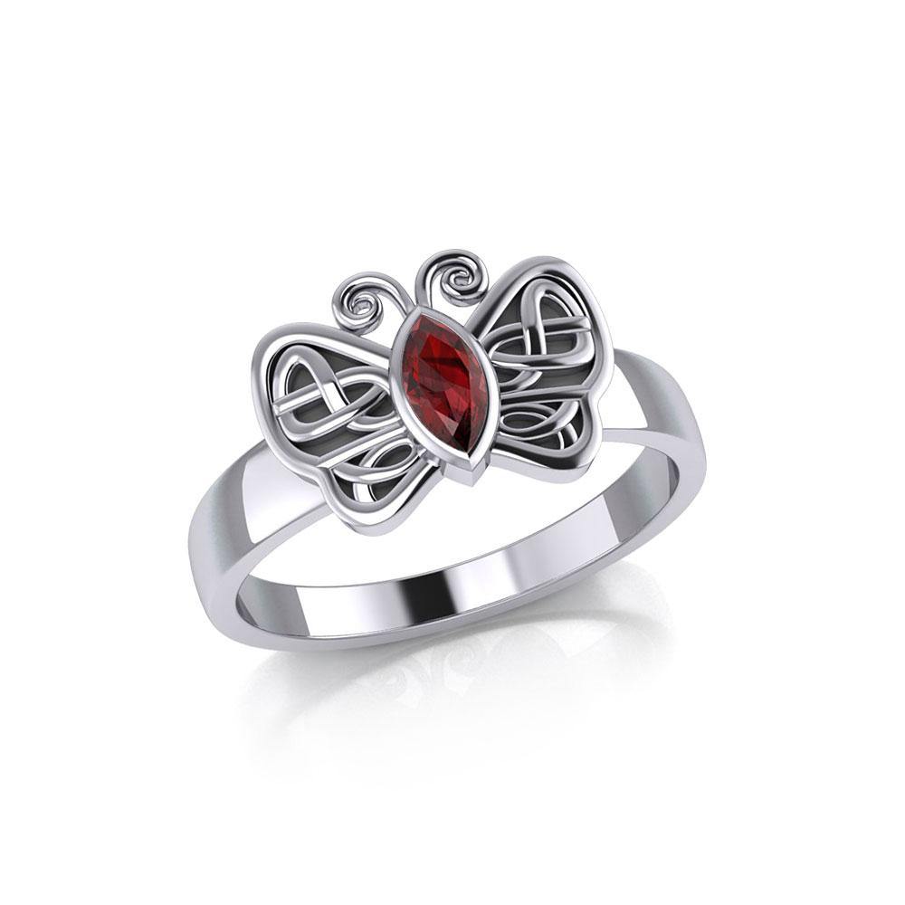 Celtic Butterfly Sterling Silver Ring with Marquise Gemstone TRI1907