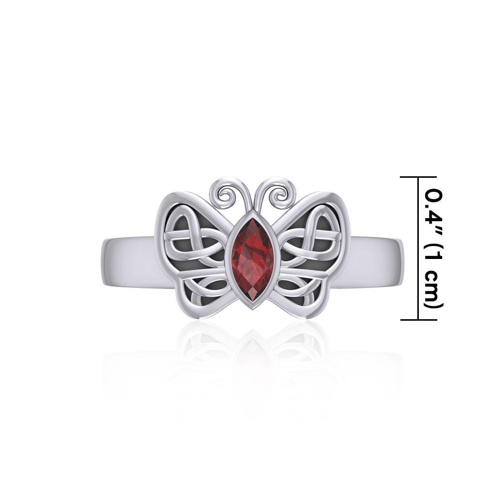 Celtic Butterfly Sterling Silver Ring with Marquise Gemstone TRI1907