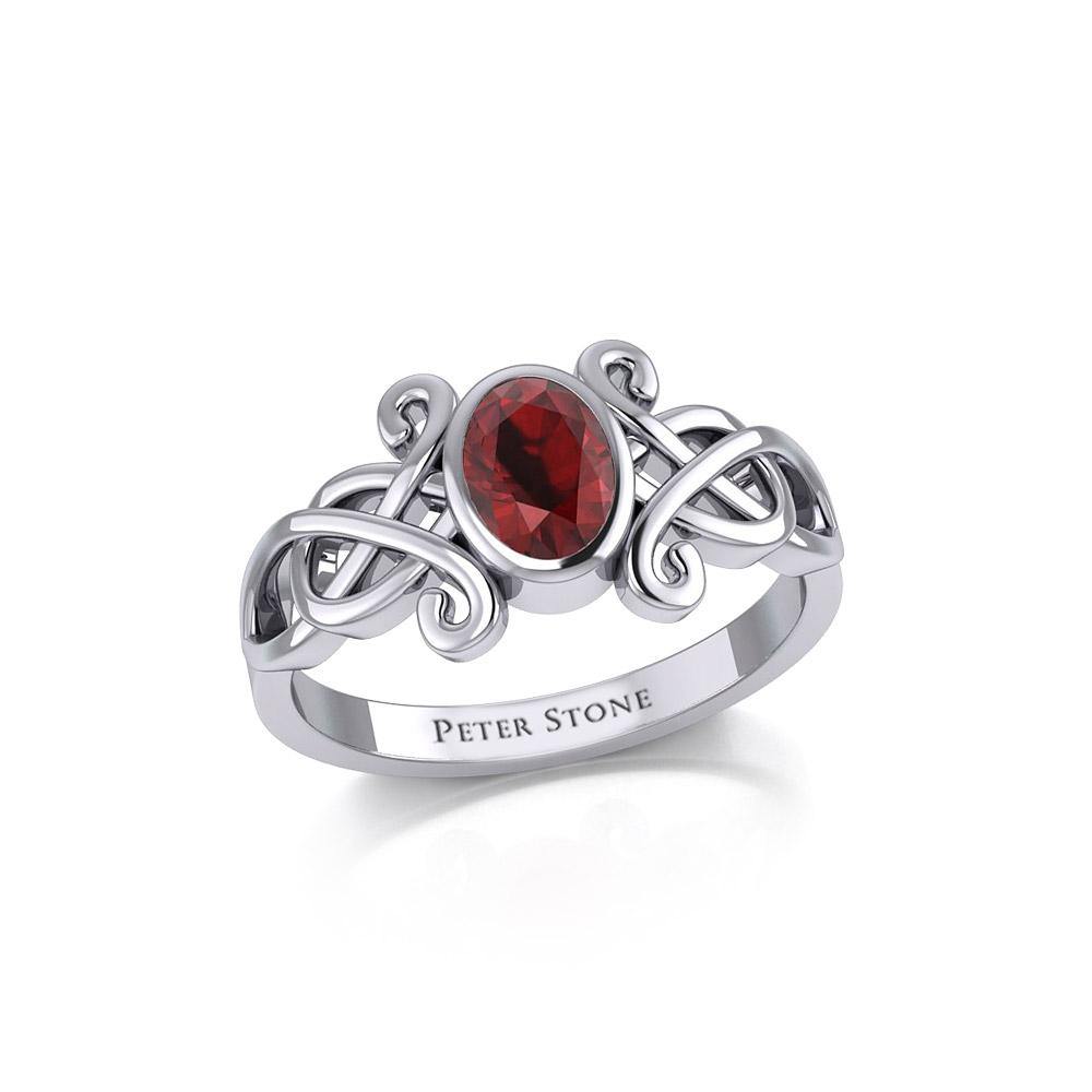 Celtic Sterling Silver Ring with Oval Gemstone TRI1908