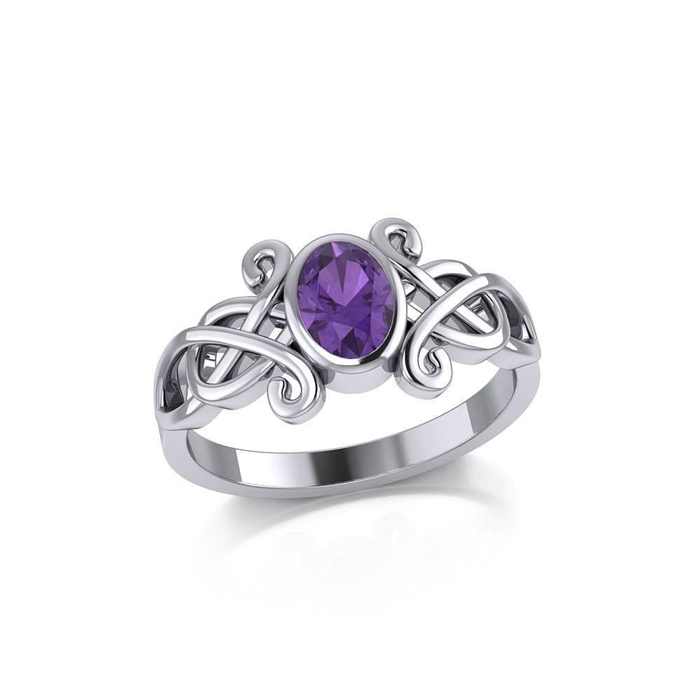 Celtic Sterling Silver Ring with Oval Gemstone TRI1908