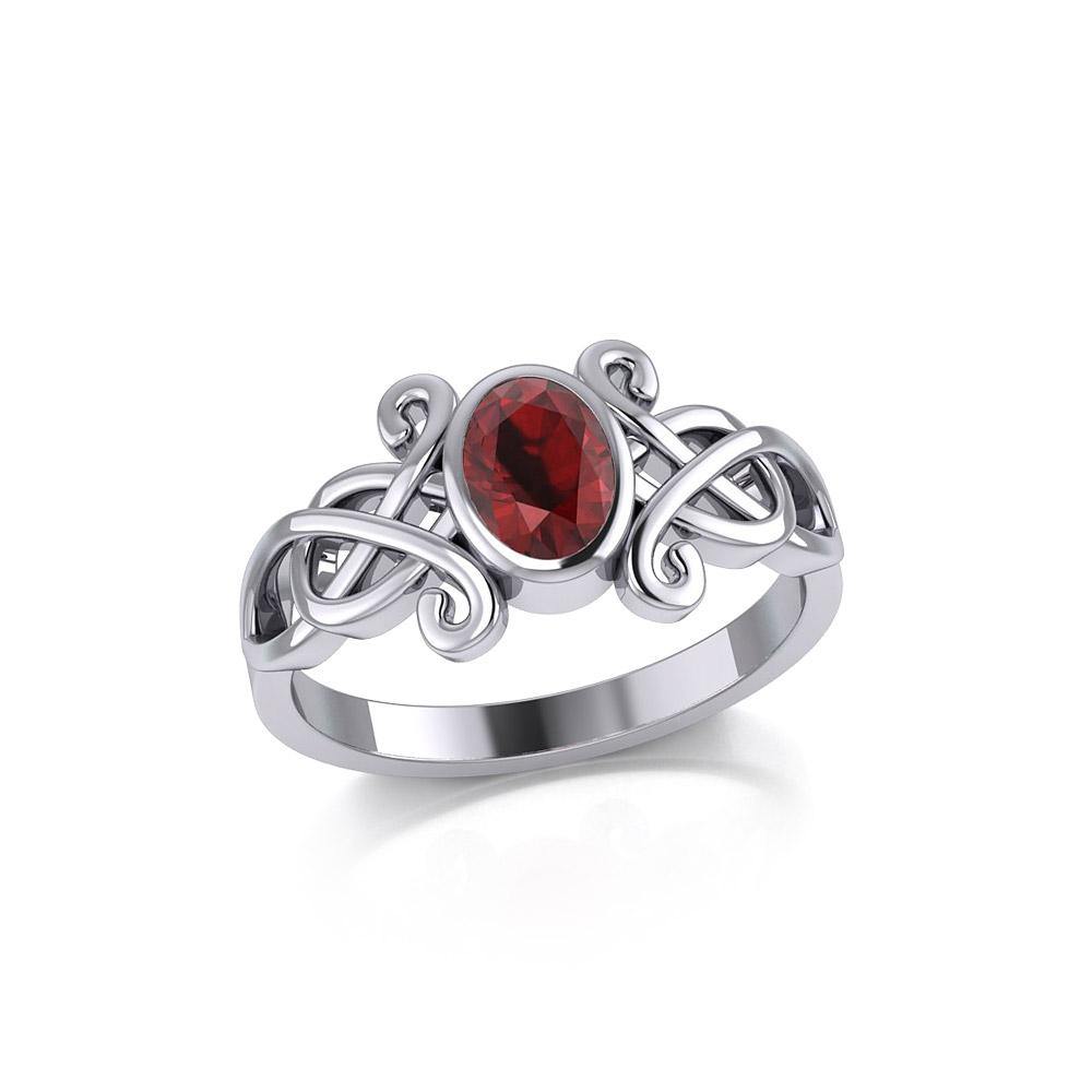 Celtic Sterling Silver Ring with Oval Gemstone TRI1908