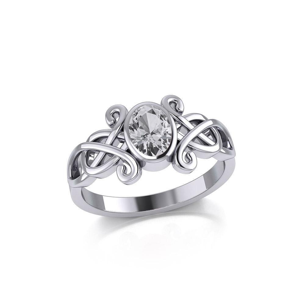 Celtic Sterling Silver Ring with Oval Gemstone TRI1908