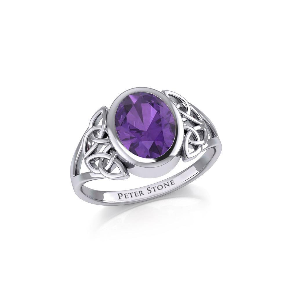 Celtic Trinity Sterling Silver Ring with Extra Large Oval Gemstone TRI1909