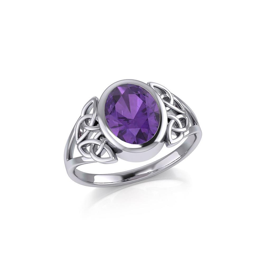 Celtic Trinity Sterling Silver Ring with Extra Large Oval Gemstone TRI1909