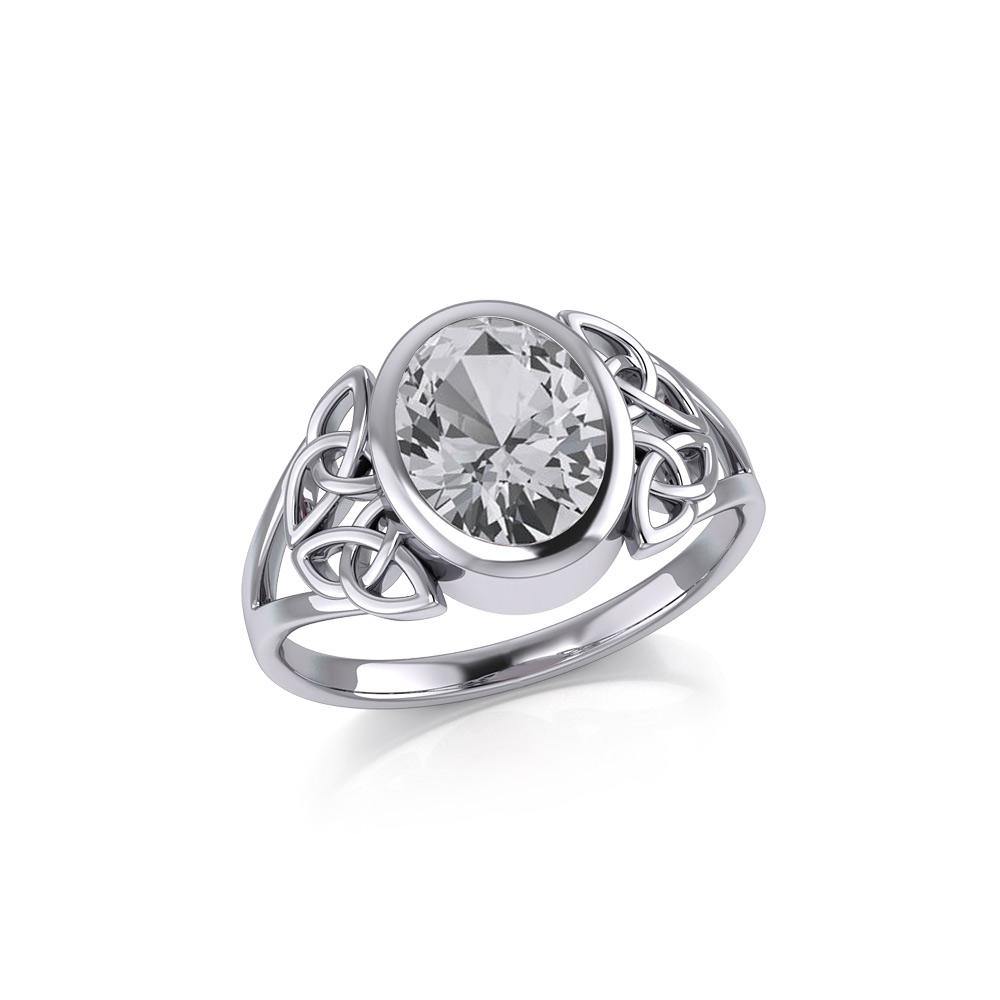 Celtic Trinity Sterling Silver Ring with Extra Large Oval Gemstone TRI1909