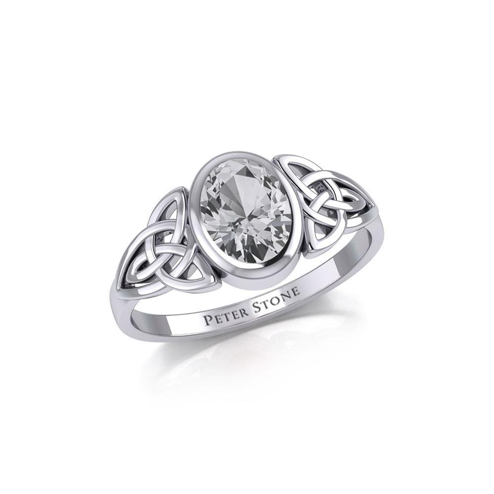 Celtic Sterling Silve Ring with Large Oval Gemstone TRI1910