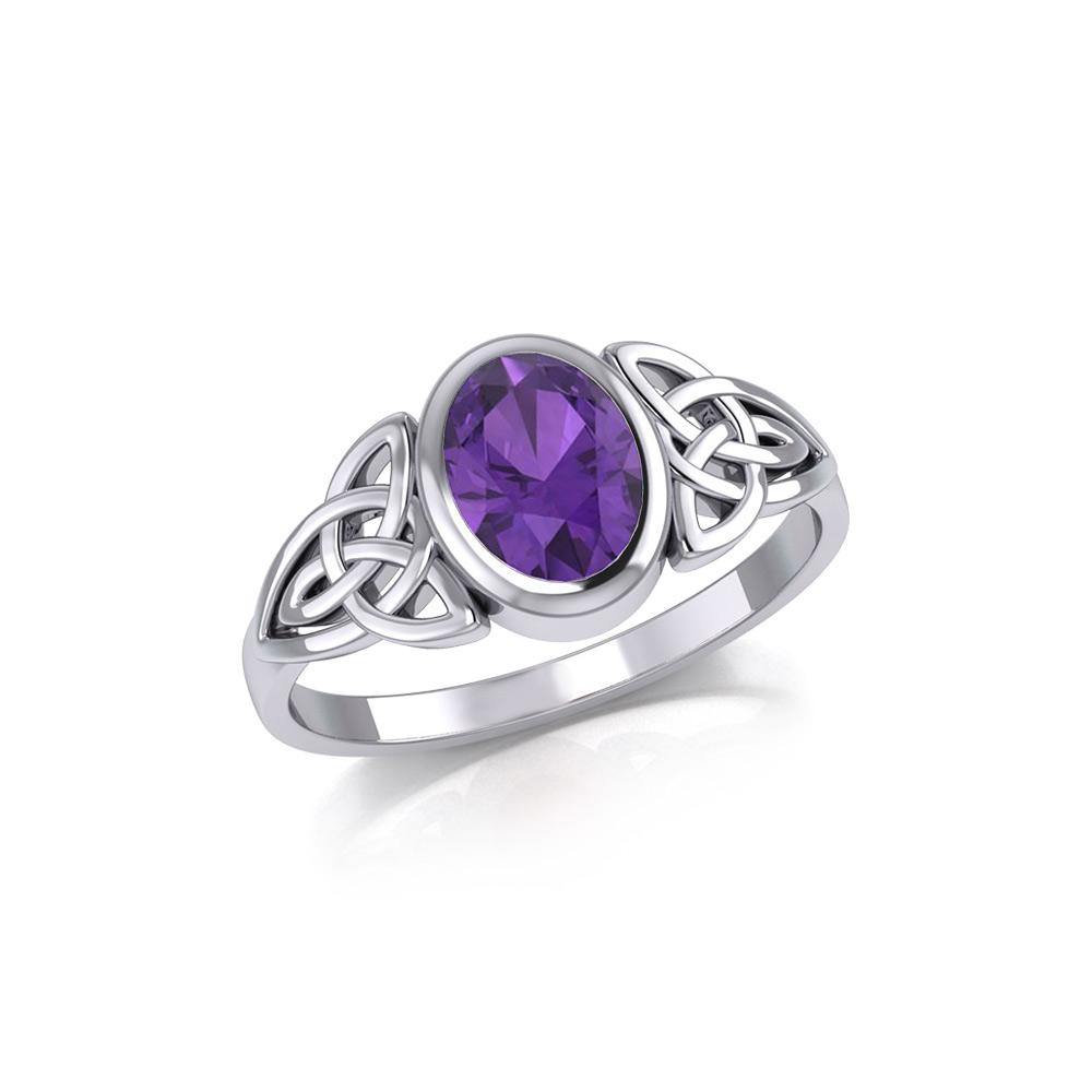 Celtic Sterling Silve Ring with Large Oval Gemstone TRI1910
