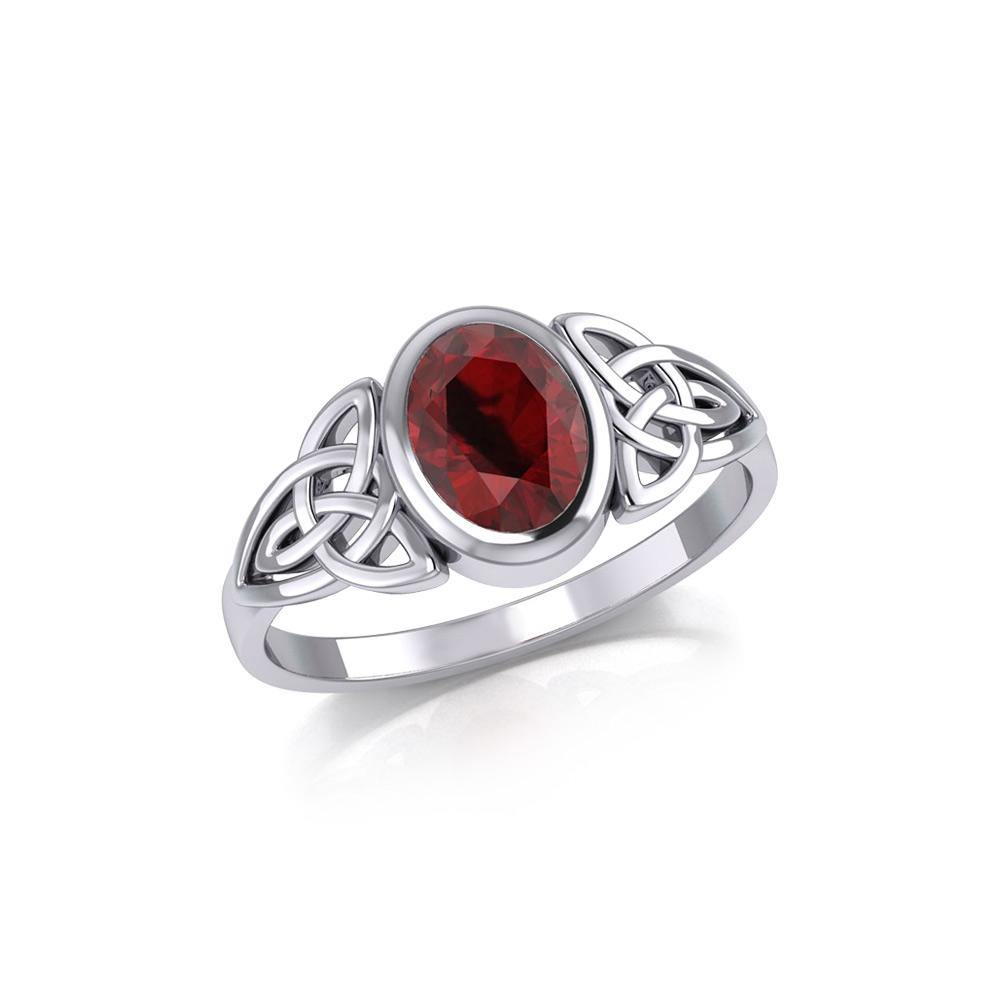 Celtic Sterling Silve Ring with Large Oval Gemstone TRI1910