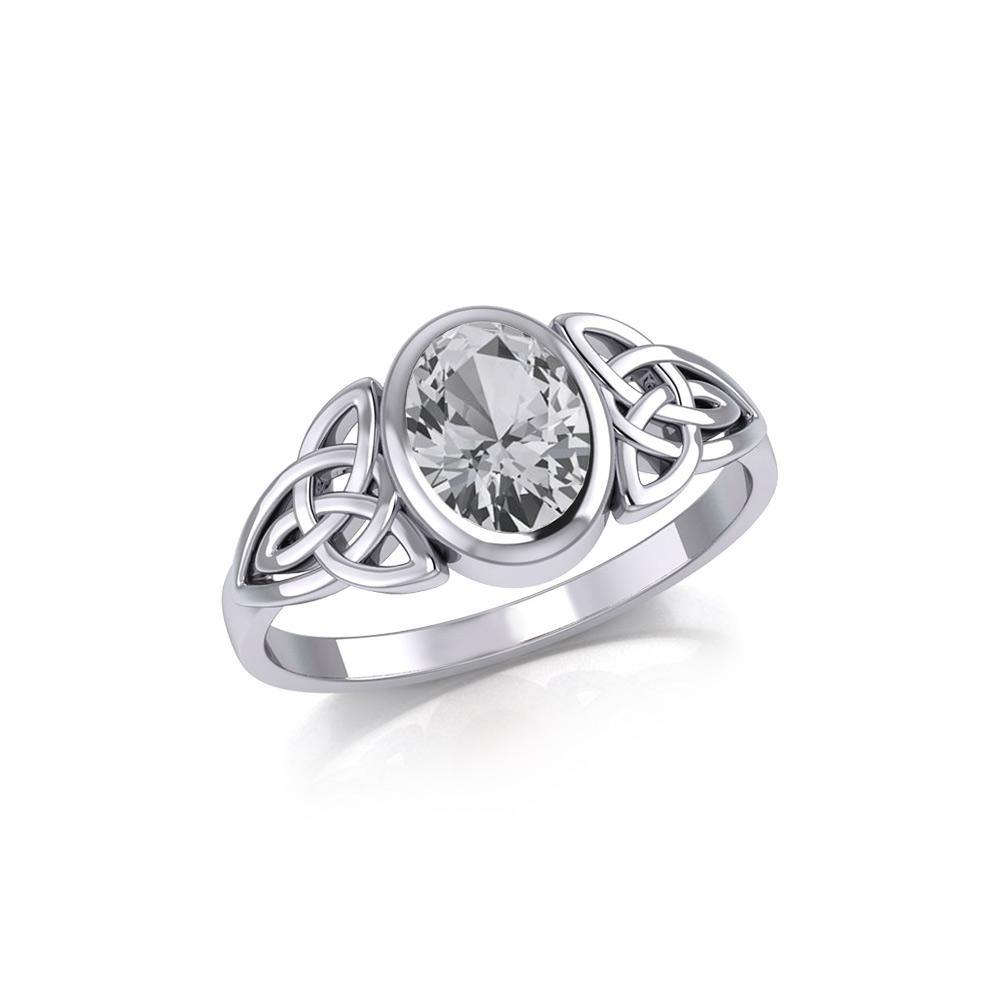 Celtic Sterling Silve Ring with Large Oval Gemstone TRI1910