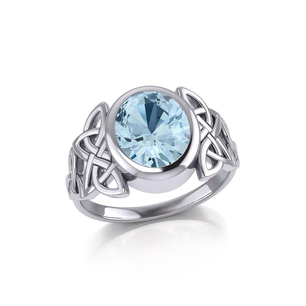 Silver Celtic Knotwork Ring with Extra Large Oval Gemstone TRI1911