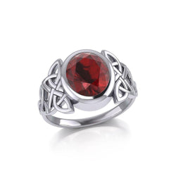 Silver Celtic Knotwork Ring with Extra Large Oval Gemstone TRI1911 | Ring | Wiccan Center