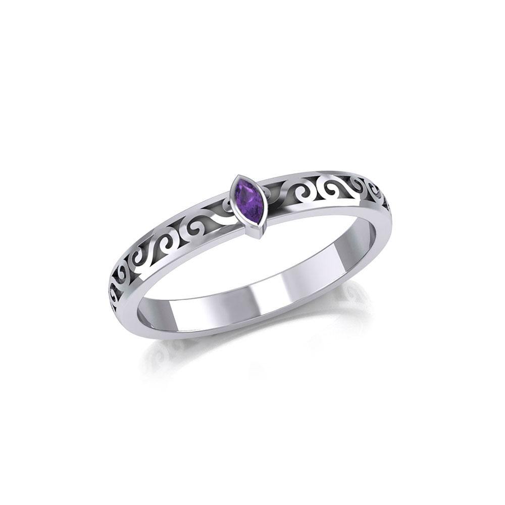 Celtic Spiral Sterling Silver Ring with Marquise Gemstone TRI1912
