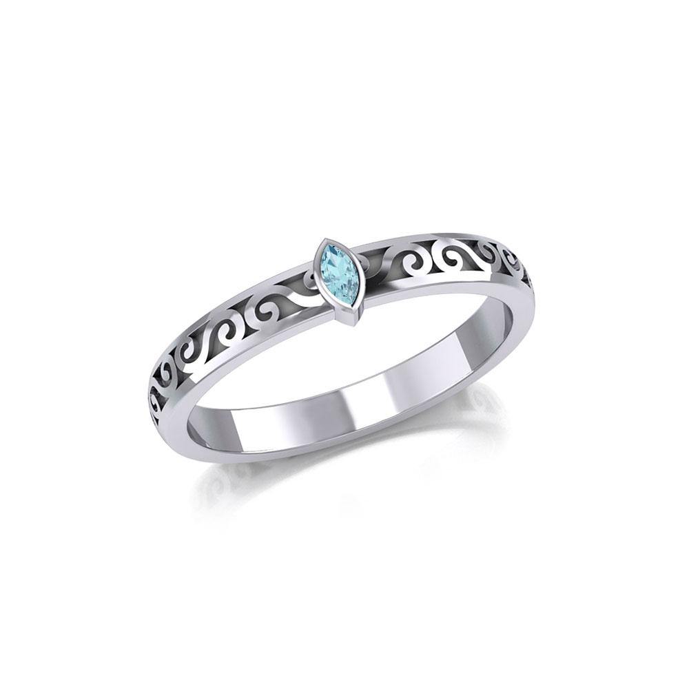 Celtic Spiral Sterling Silver Ring with Marquise Gemstone TRI1912