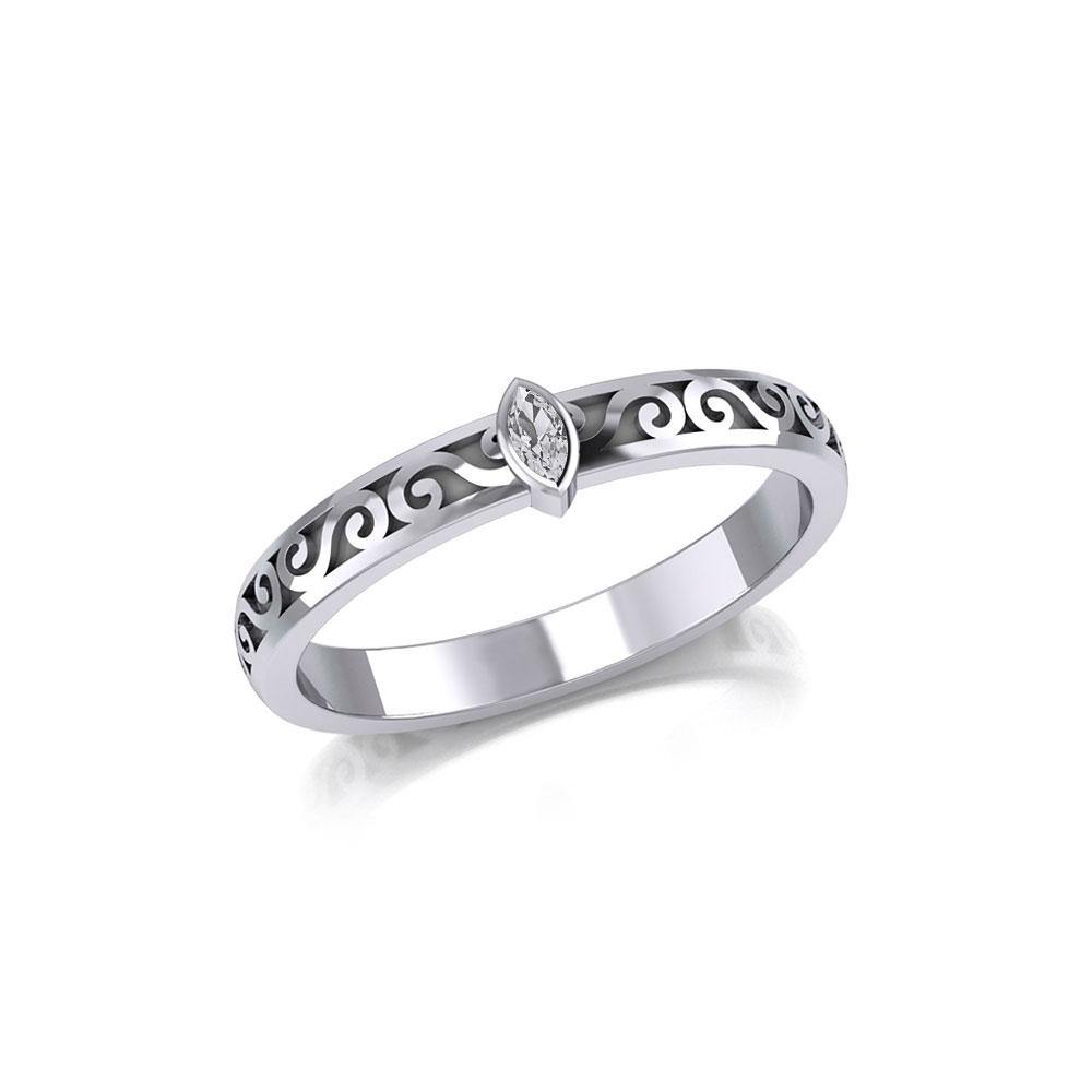 Celtic Spiral Sterling Silver Ring with Marquise Gemstone TRI1912