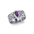 Celtic Spiral Sterling Silver Band Ring with Marquise Gemstone TRI1914