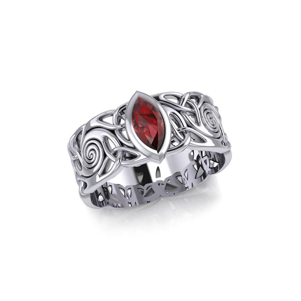 Celtic Spiral Sterling Silver Band Ring with Marquise Gemstone TRI1914