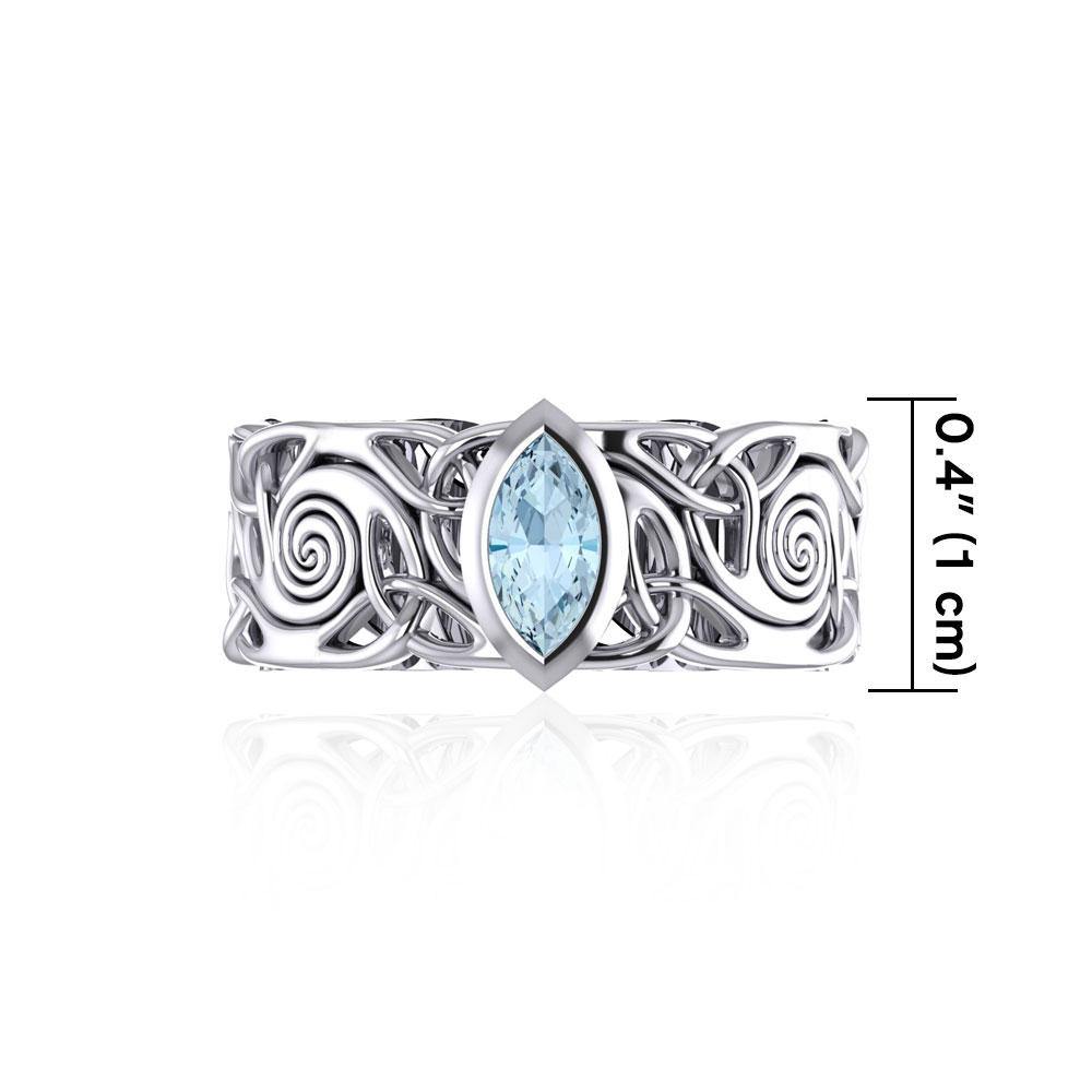 Celtic Spiral Sterling Silver Band Ring with Marquise Gemstone TRI1914