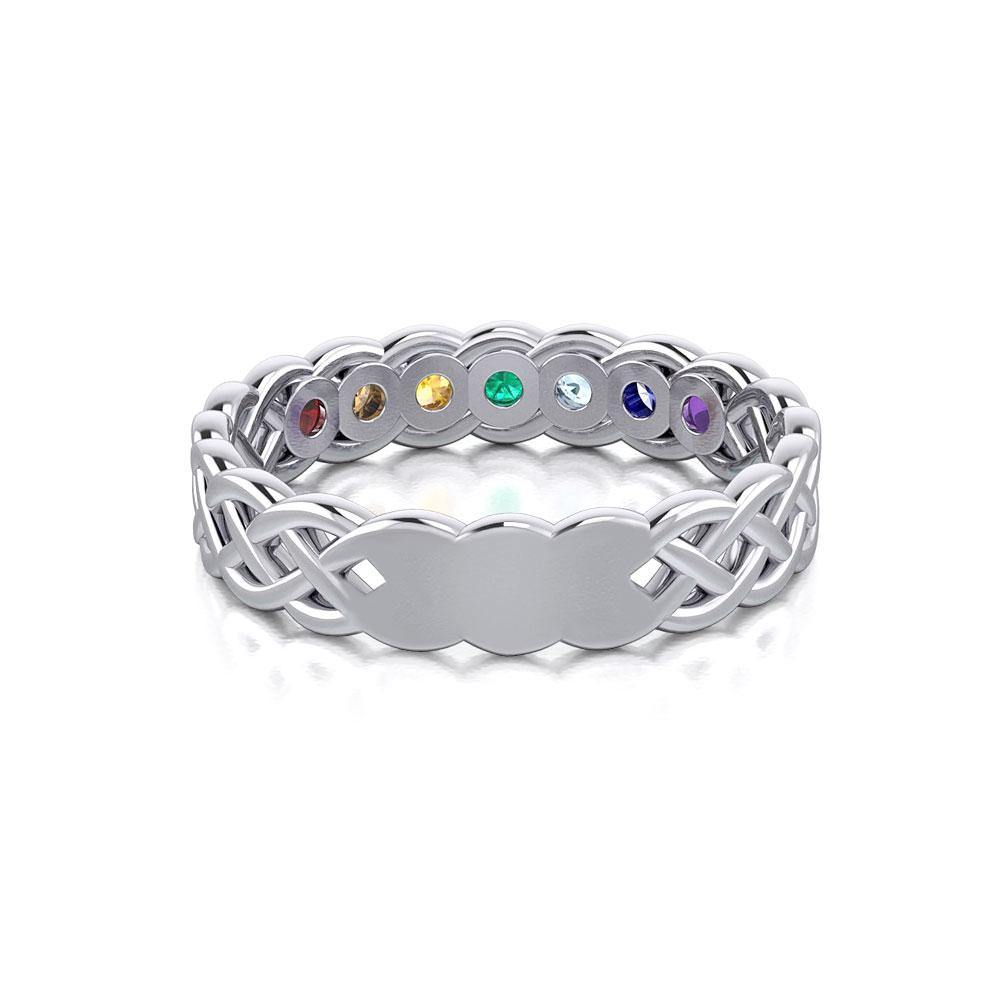 Celtic Sterling Silver Band Ring with Chakra Gemstones TRI1918