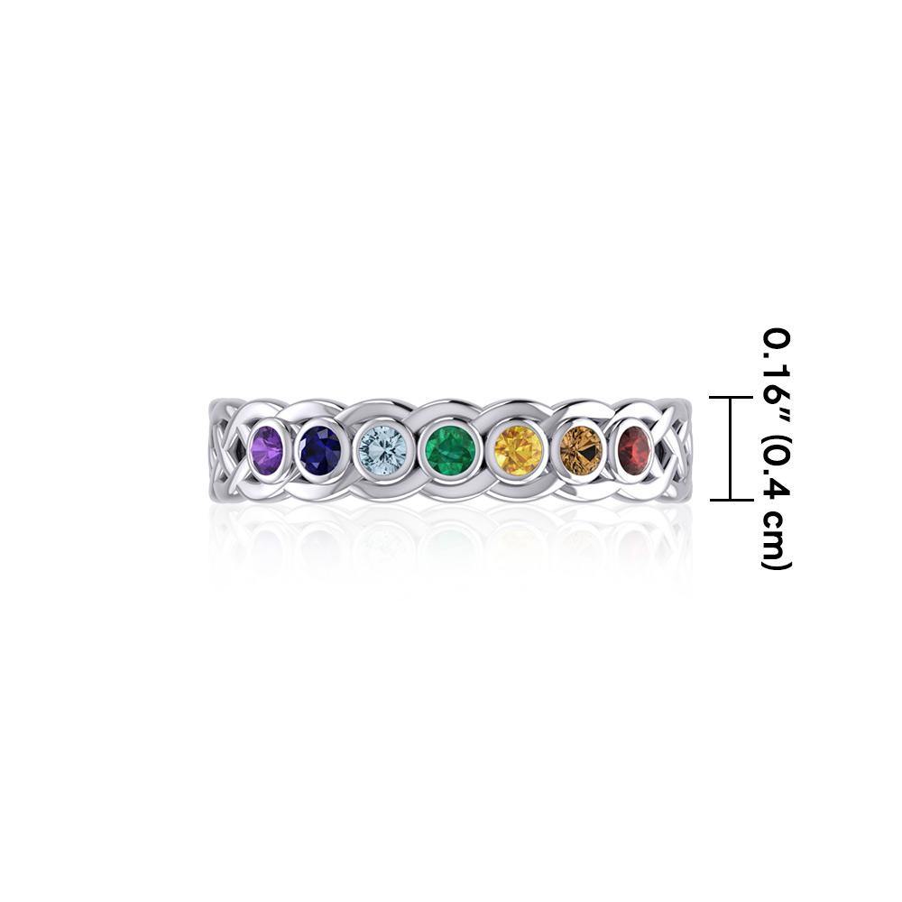 Celtic Sterling Silver Band Ring with Chakra Gemstones TRI1918