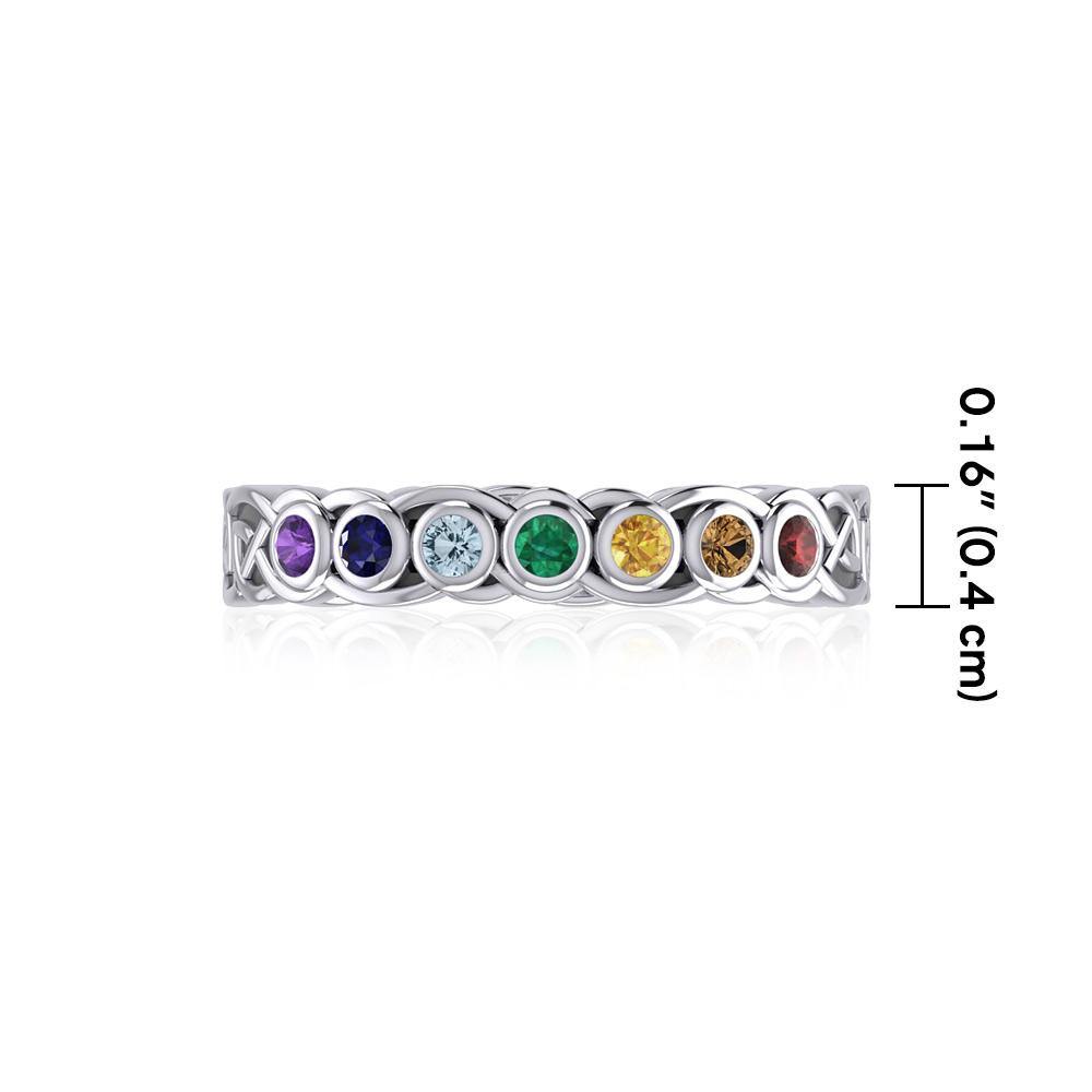 Celtic Knot Sterling Silver Band Ring with Chakra Gemstones TRI1919