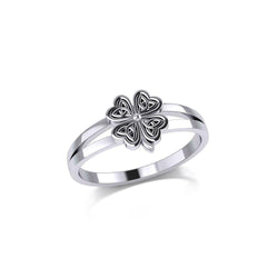 Lucky Celtic Four Leaf Clover Sterling Silver Ring TRI1936 | Ring | Wiccan Center
