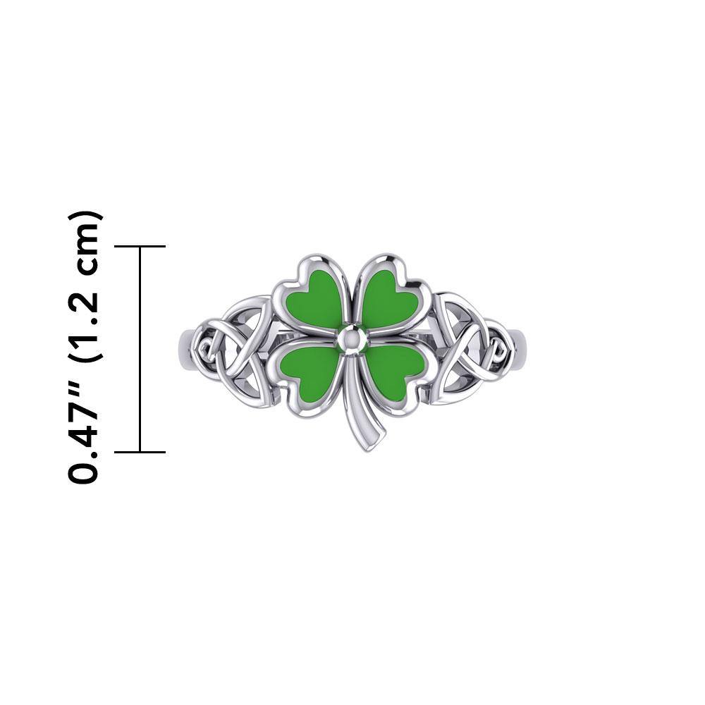 Celtic with Lucky Four Leaf Clover Sterling Silver Ring with Enamel TRI1938
