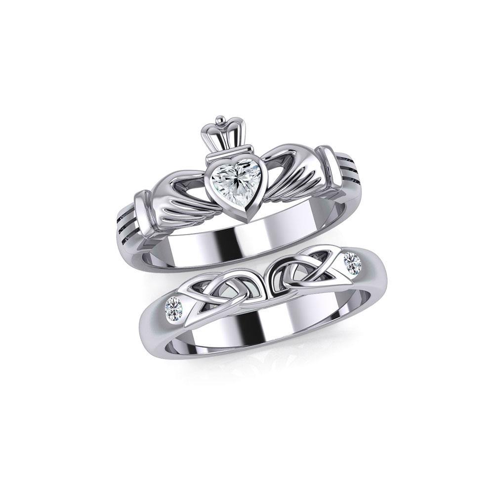Celtic Claddagh Love Silver Commitment Band Ring TRI1942