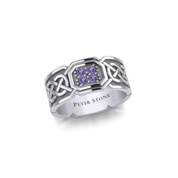 Celtic Knotwork Silver Band Ring with Gemstones TRI1947 | Ring | Wiccan Center