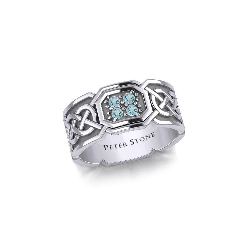 Celtic Knotwork Silver Band Ring with Gemstones TRI1947