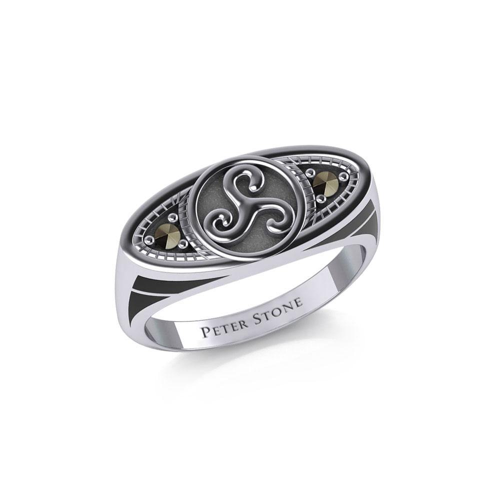 Celtic Triskele Sterling Silver Ring with Gemstones TRI1957