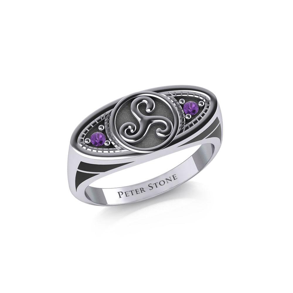 Celtic Triskele Sterling Silver Ring with Gemstones TRI1957