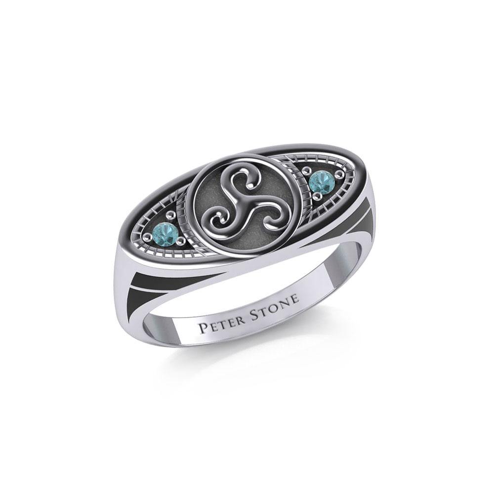 Celtic Triskele Sterling Silver Ring with Gemstones TRI1957
