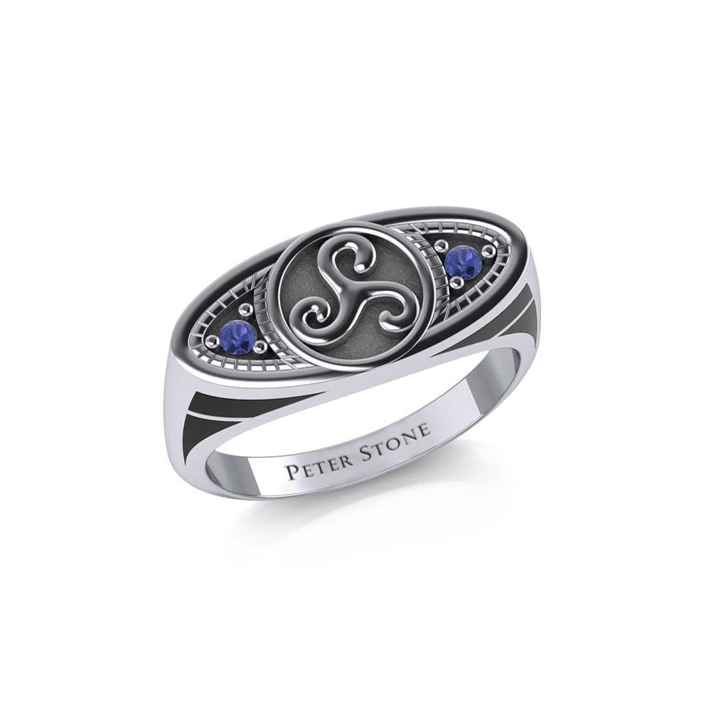 Celtic Triskele Sterling Silver Ring with Gemstones TRI1957