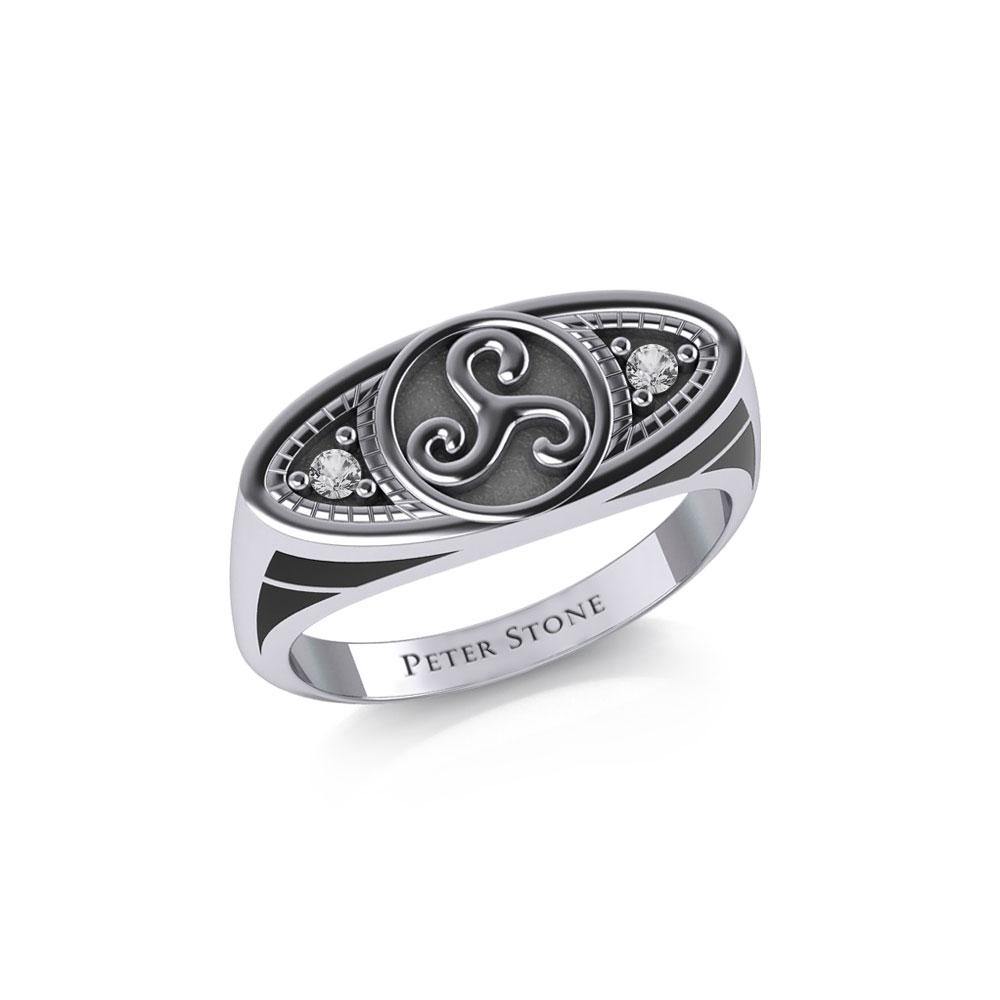 Celtic Triskele Sterling Silver Ring with Gemstones TRI1957