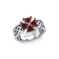 Celtic Knotwork Sterling Silver Band Ring with Cross Gemstone TRI1958
