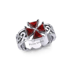 Celtic Knotwork Sterling Silver Band Ring with Cross Gemstone TRI1958 | Ring | Wiccan Center