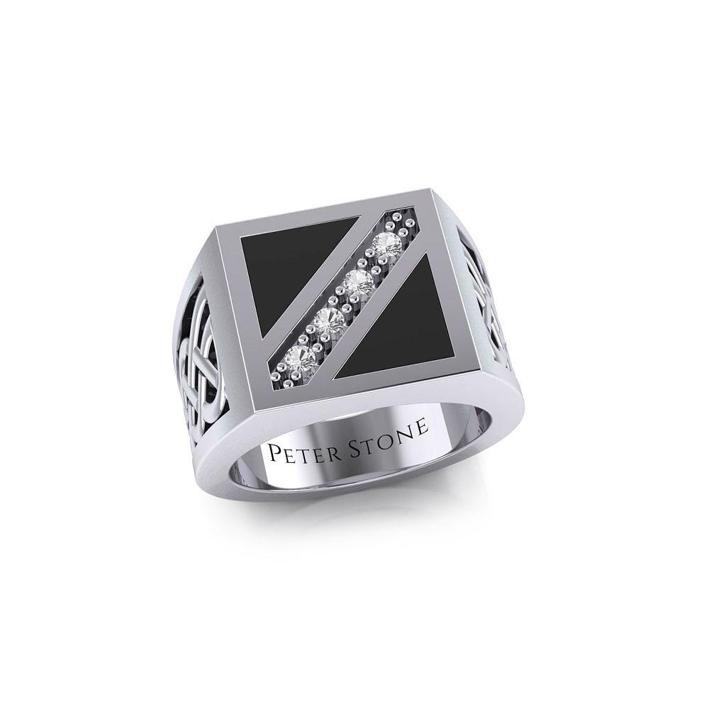 Celtic Sterling Silver Signet Ring For Men TRI1981 With Celtic Knot Design For Everyday Wear