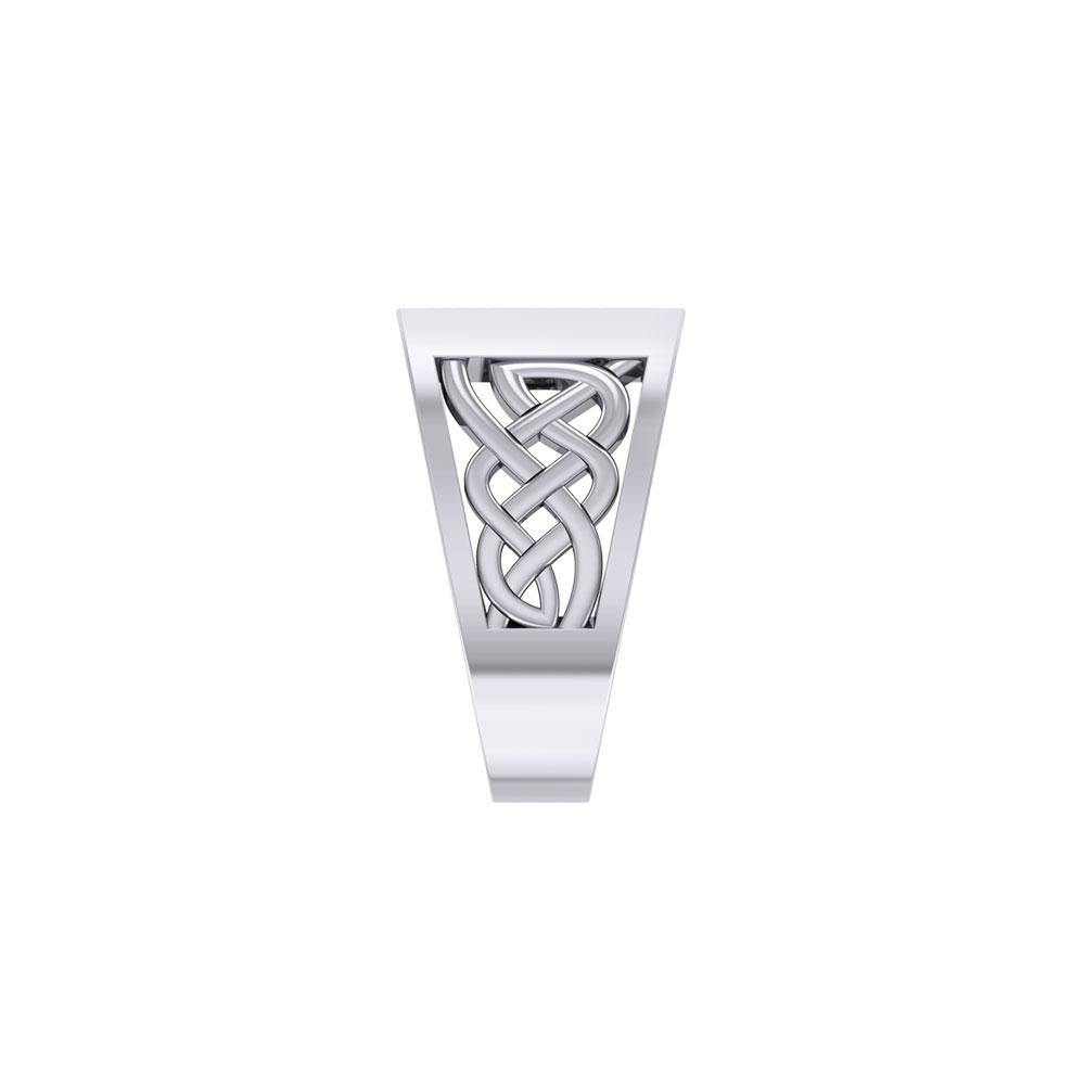 Celtic Sterling Silver Signet Ring For Men TRI1981 With Celtic Knot Design For Everyday Wear