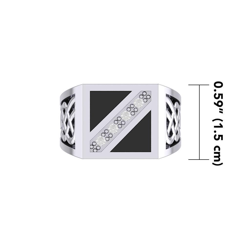 Celtic Sterling Silver Signet Ring For Men TRI1981 With Celtic Knot Design For Everyday Wear